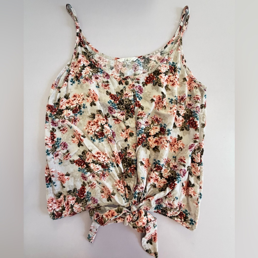 Floral Tie-Front Spaghetti Strap Top